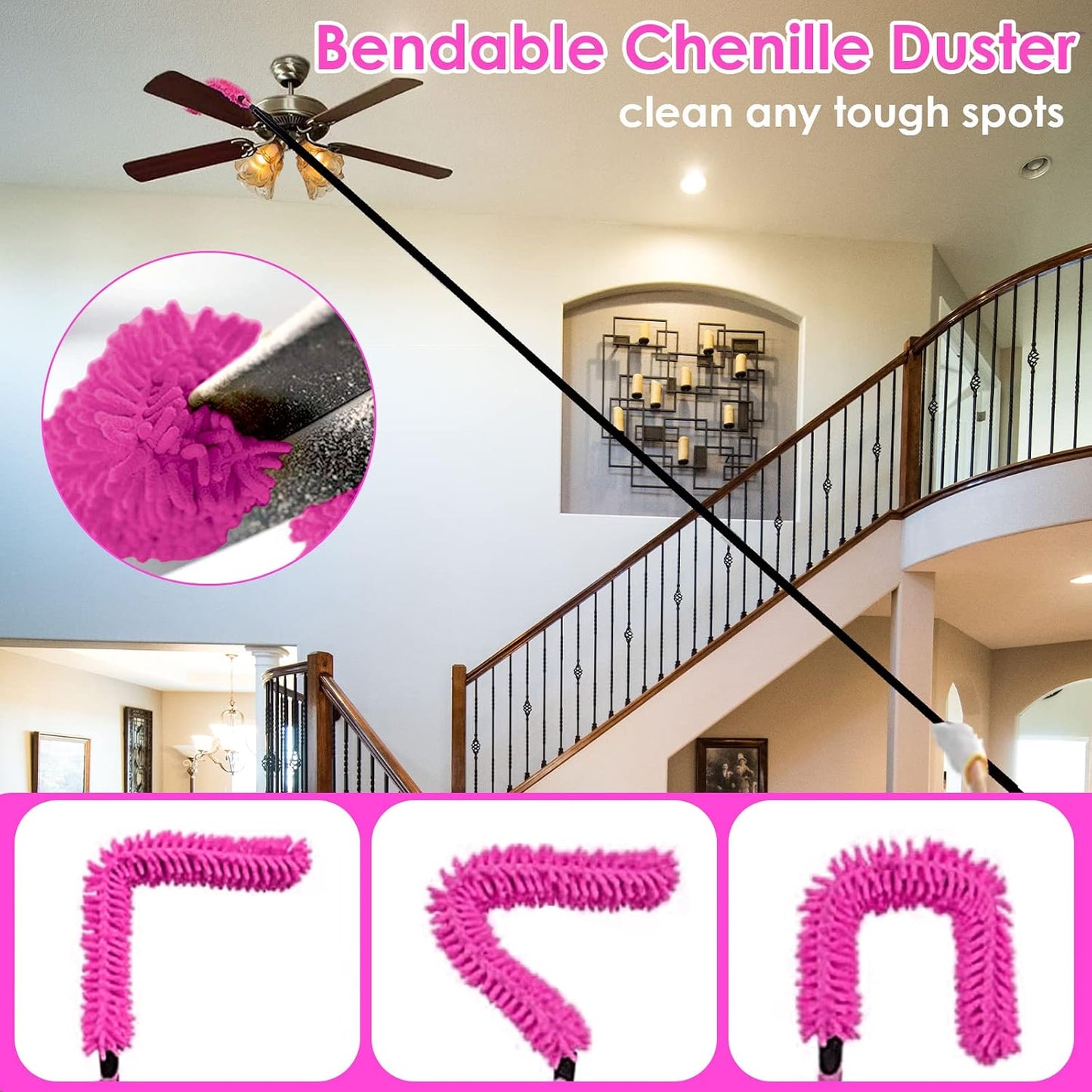 CALBEAU 8 Foot Dusters for Cleaning, Duster with Extension Pole, Microfiber Feather Duster Used for Cleaning Ceiling Fan, High Window, Blinds, Shutters, Sofa, Cobweb Duster for Home (12 PCS)
