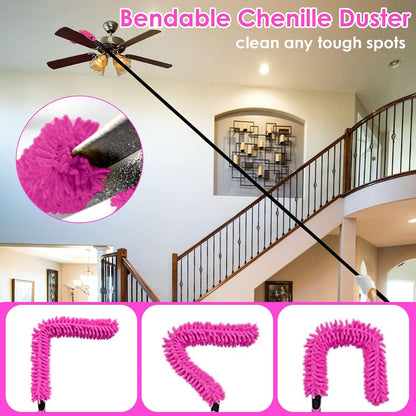 CALBEAU 8 Foot Dusters for Cleaning, Duster with Extension Pole, Microfiber Feather Duster Used for Cleaning Ceiling Fan, High Window, Blinds, Shutters, Sofa, Cobweb Duster for Home (12 PCS)