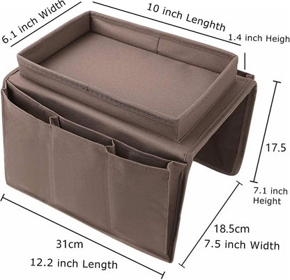 Sofa Armrest Organizer with Cup Holder No-Slip Couch Sofa Armrest Organiser Couch Remote Caddy Control Holder with 1 Large Pockets and 3 Small Pockets for TV Remotes Cellphone Magazines Drinks (Black)