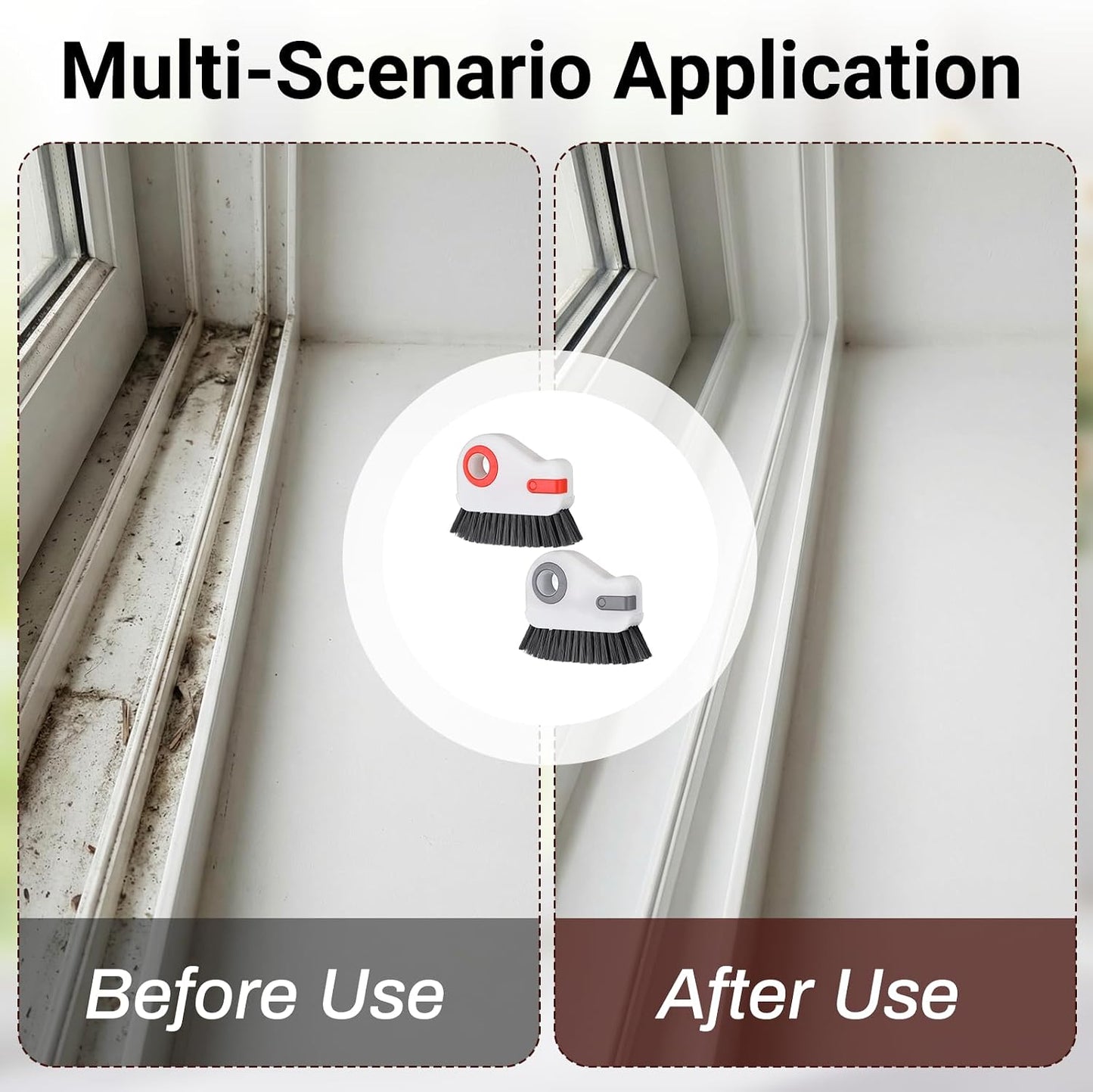 Qianyu 2 PCS Groove Cleaning Brush 2 in 1 Window Track Cleaning Tool Crevice Cleanings Brush Multifunction Hard Bristle with Hidden Scraper Grout Cleaner Grip Brushes for Slid Door Track Window Sill