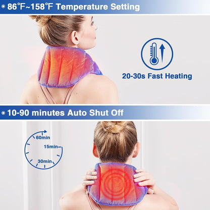 JOBYNA Heating Pad for Neck, Hands-Free Electric Heated Neck Wrap for Pain Relief, 29"×8'' Neck Heat Pad with 8.53ft Power Cord, Auto Shut Off,Size/Temperature/Time Adjustable（Navy）