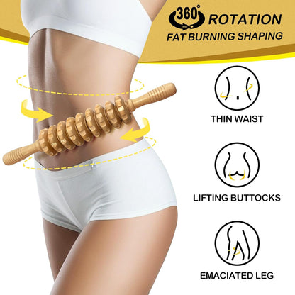Wooden Massager Handheld Roller Trigger Point Massager Stick for Fascia, Cellulite, Muscle & Abdomen , Body Therapy Massager, Muscle Belly Relief Tool…
