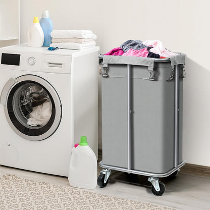 100L Rolling Laundry Hamper Basket with Wheels for Bedroom, Grey | Laundry Sorter Cart with Removable Bag, Tall Narrow Slim Clothes Organizer, Sturdy Metal Frame, Dorm Space Saving