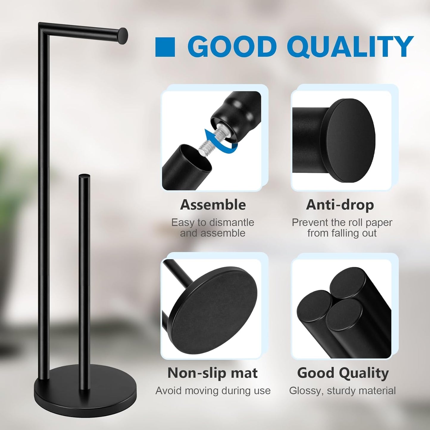 Toilet Paper Holder Stand, Brushed Nickel Toilet Paper Holder Free Standing | Stainless Steel Toilet Paper Holder for 4 Rolls, Bathroom Organizers and Storage with Anti-Slip Base and Rustproof