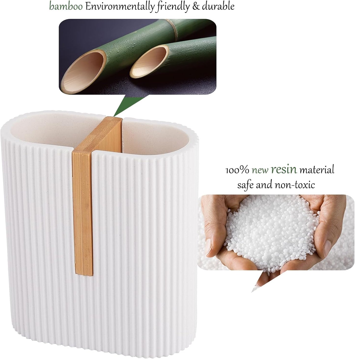 Toothbrush Holders for Bathroom, Bamboo Electric Toothbrush Stand, White | Toothbrush and Toothpaste Organizer for Sink Countertop, Bathroom Storage Stand for Brushing Accessories