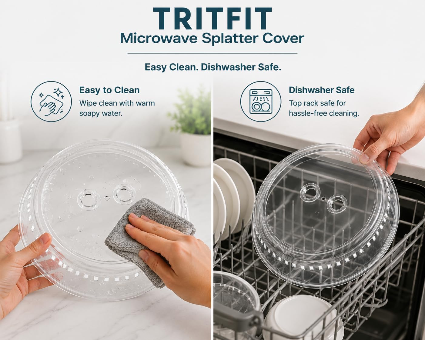 Microwave Splatter Cover 10.5" BPA-Free Lid with Vents. | Classic Design, Easy to pick-up, Dishwasher safe (Top rack).