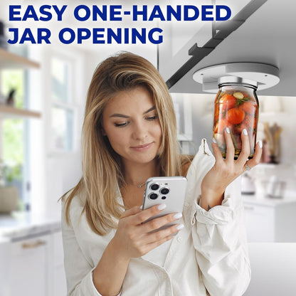 Under Cabinet Lid Jar Opener for Weak Hands and Seniors with Arthritis | Opens Any Cap One Handed, Heavy Duty Steel, Unscrews Bottles and Cans, No Drill, Mounts Out of Sight in your Kitchen Cabinet