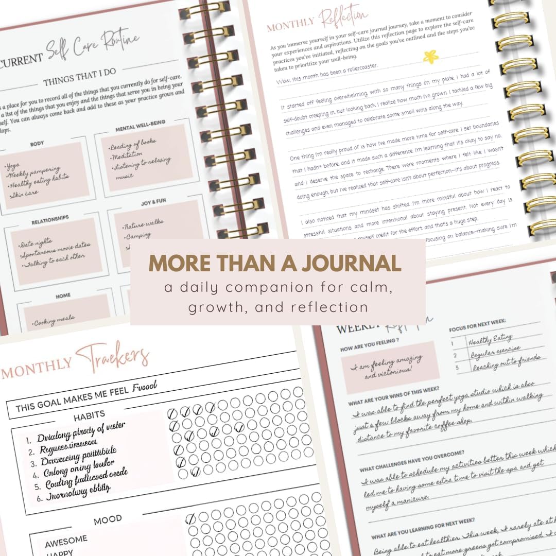 Daily Self Care Journal for Women - A5, Wellness Journal with Prompts - Goal Journal for Happiness,Mindfulness,Productivity & Personal Development - Reduce Stress & Improve Mental Health - Pink | Guided 90-Day Daily & Weekly, Undated Reflection Planner,
