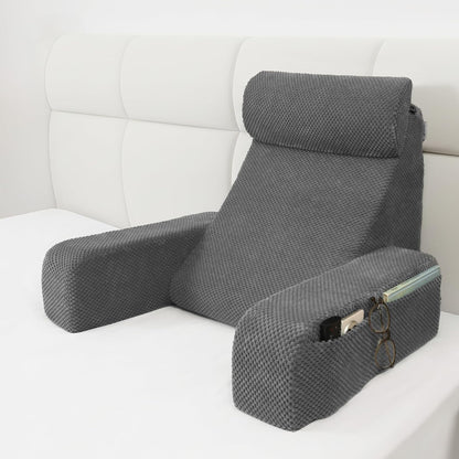 Vekkia 19'' Reading Pillow for Adults with XL Side Pockets, Adjustable Arms | 45° Back Support Chair for Sitting in Bed, Washable Cover, Perfect for Gaming, Watching TV, Relaxing, or Recovery, Gift Idea