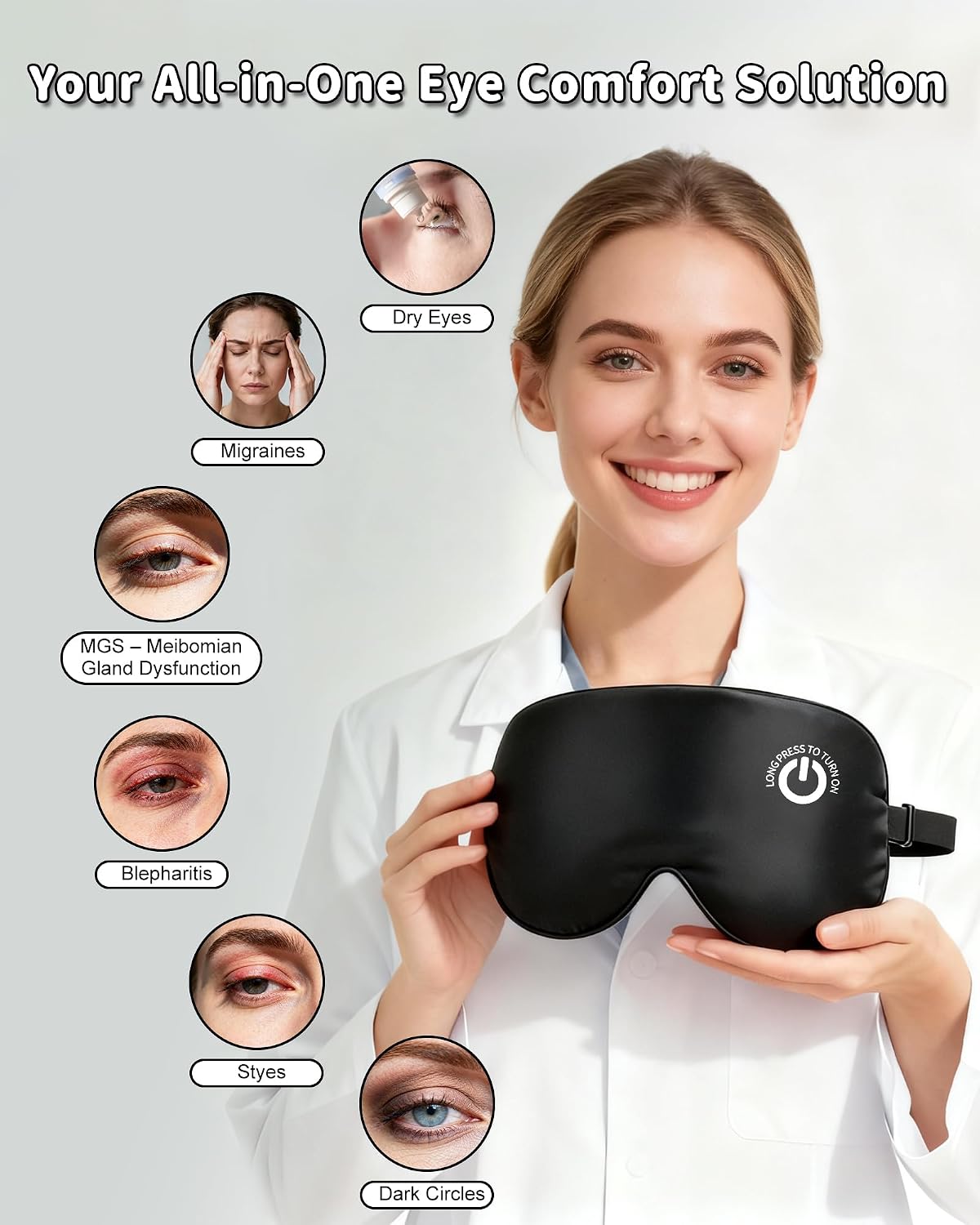 Heated Eye Mask FSA- HSA Eligible Cordless Pure Mulberry Silk Eye Mask for Dry Eyes Relief with 3 Adjustable Heat Settings,1500mAh Rechargeable & Washable Eye Cover for Travel Sleep Therapy