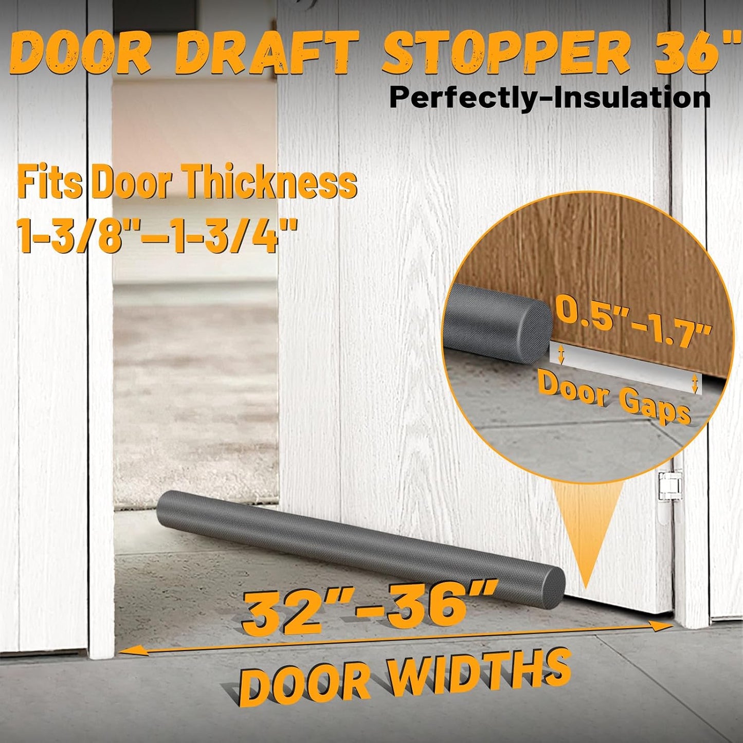 MAXTID Large Door Draft Stopper 30 Inch for Small Bedroom, Fits 1.7" Gaps | Small Size Bedroom Door, Fits 0.5 to 1.7" Gaps, White Under Door Draft Blocker, Seal Gap, Draft Guard for Bottom of Doors