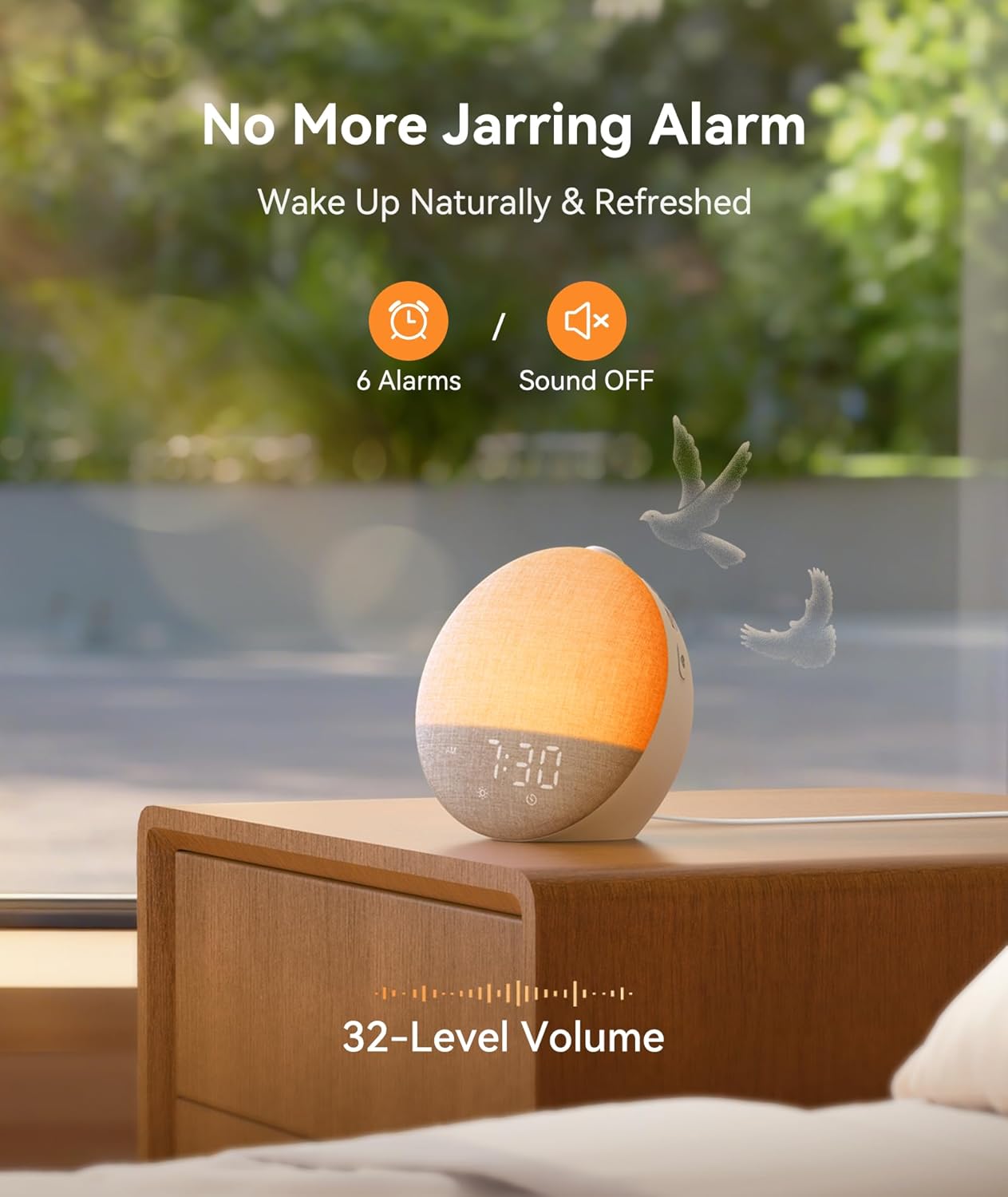 Dreamegg Sunrise 2 Alarm Clock with Sound Machine for Sleep, 29 Sounds | White Noise Machine, Sunrise Wake-Up, Dimmable Night Light, One-Tap Routine, No App, Bedrooms, Heavy Sleepers