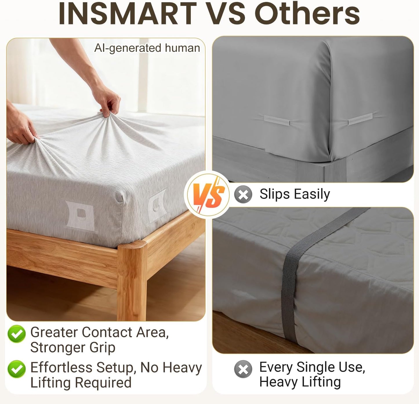 INSMART Sheet Holders - Bed Sheet Holder for Corners&Sides, Strong Elastic Sheet Straps/Grippers. Keep Sheets Firm&Tightt, No More Loose Sheets, Universal Fit and Easy Installation