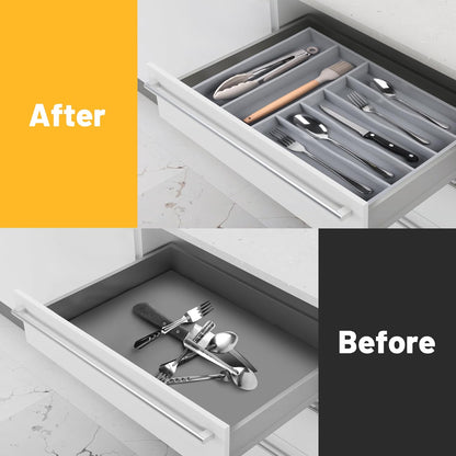 Expandable Bamboo Kitchen Drawer Organizer for Cutlery and Utensils, Adjustable Bamboo Wood Cutlery Tray in Drawer for Flatware and Silverware in Kitchen, (Natural)