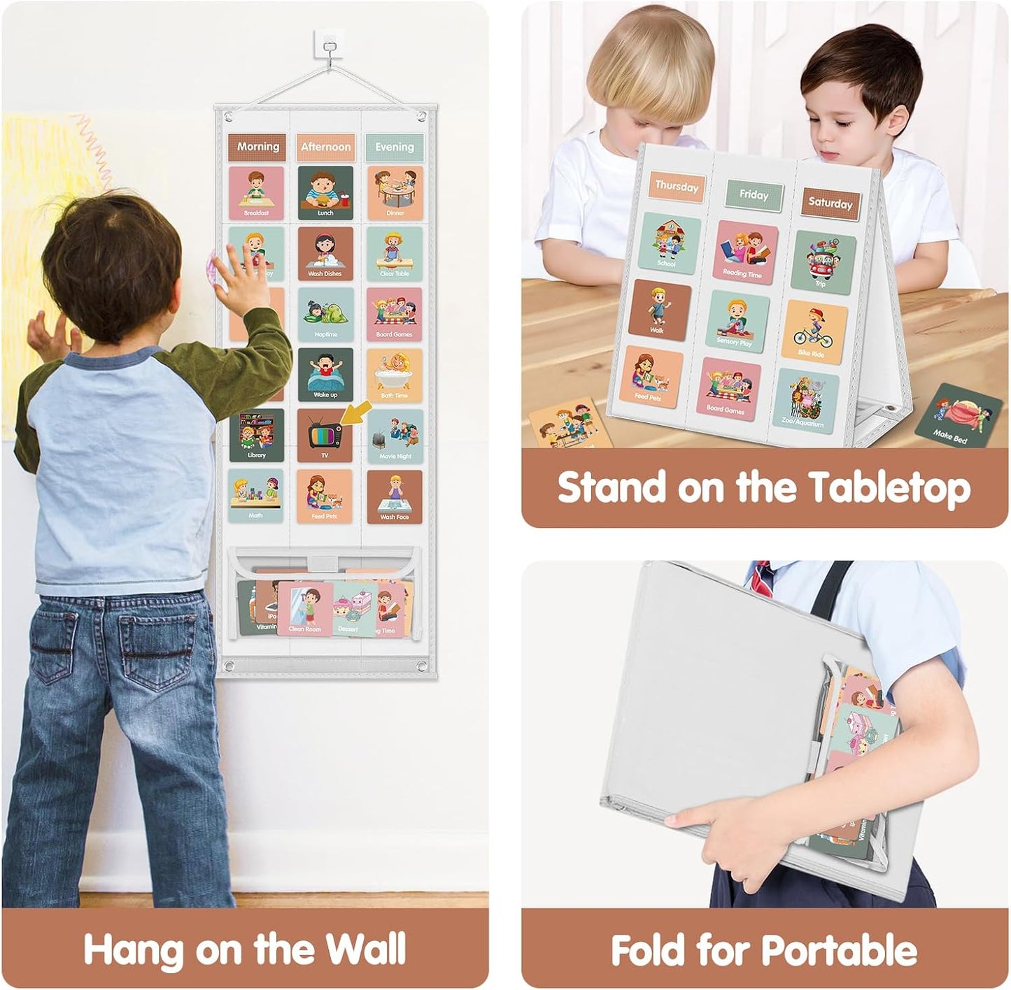 Large Visual Schedule for Kids Chore Reward Chart,Bedtime Routine Chart for Toddlers,Double Side Weekly Planner Board With 109 Cards for Home School Planner,Autism Learning Materials.