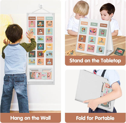 Large Visual Schedule for Kids Chore Reward Chart,Bedtime Routine Chart for Toddlers,Double Side Weekly Planner Board With 109 Cards for Home School Planner,Autism Learning Materials.