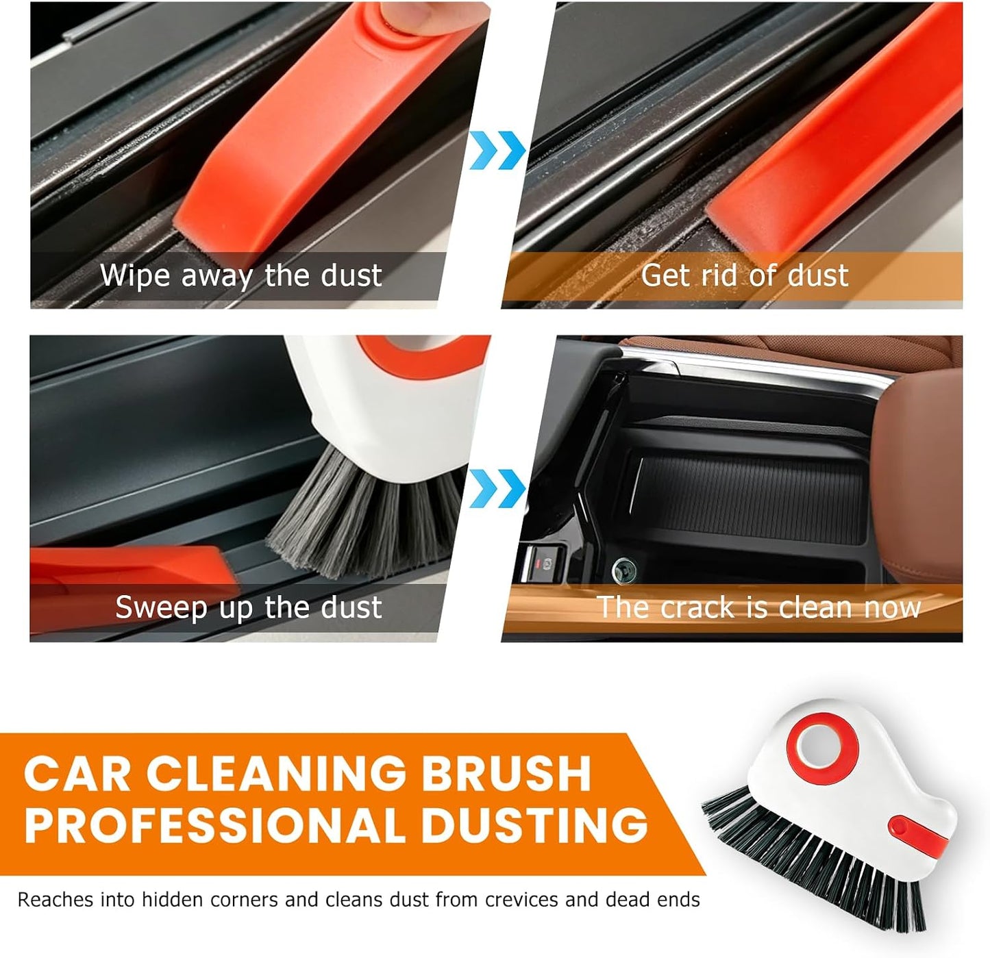 2 in 1 Groove Cleaning Brush, Multifunctional Window Track Cleaner with Hidden Scraper, Hard Bristle Grip Brush Sliding Door Cleaning Tool for Vehicle Home Office (Gray)