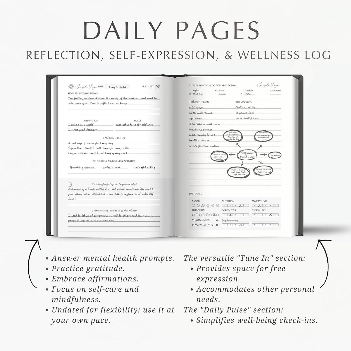 Mental Health Journal - 100-Day Guided Journal with Prompts for Self-Care, Mindfulness, Anxiety & Depression relief - Mood, Wellness & Emotions Trackers