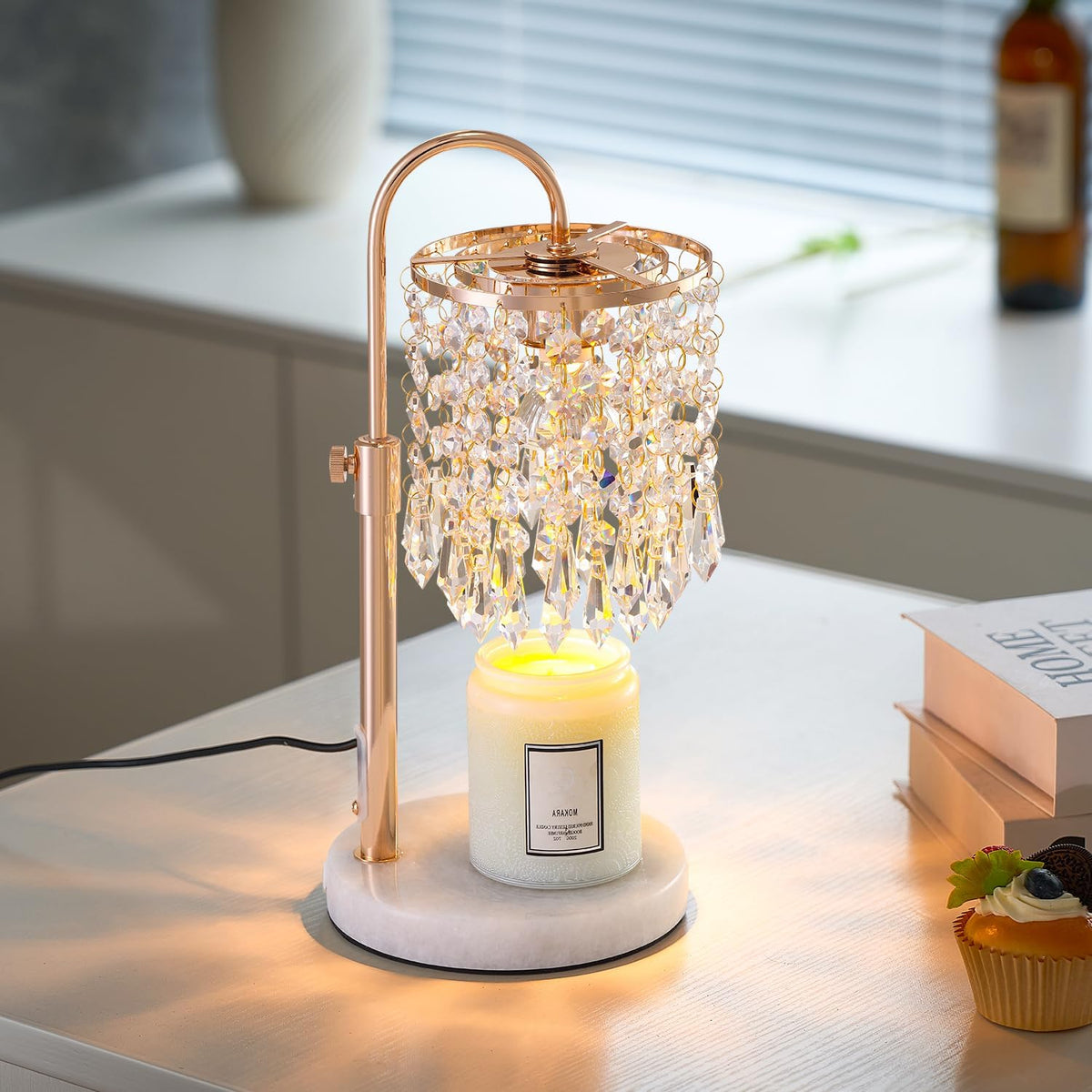 Candle Warmer Lamp with Timer Dimmer，2H/4H/8H Timer , Lamp Candle Warmer with Marble Base for Adjustable Height, Crystal Wax Melt Warmer for Jar Candles, House Warming Decor Gifts Mothers Day Gifts