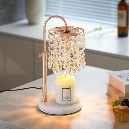 Candle Warmer Lamp with Timer Dimmer，2H/4H/8H Timer , Lamp Candle Warmer with Marble Base for Adjustable Height, Crystal Wax Melt Warmer for Jar Candles, House Warming Decor Gifts Mothers Day Gifts