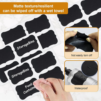 200PCS Chalkboard Labels, 13 Shapes & 3 Sizes, Reusable Blackboard Stickers | Includes 1 Liquid Chalk Marker, for Pantry Jars, Food Containers, Spice Racks & Organization