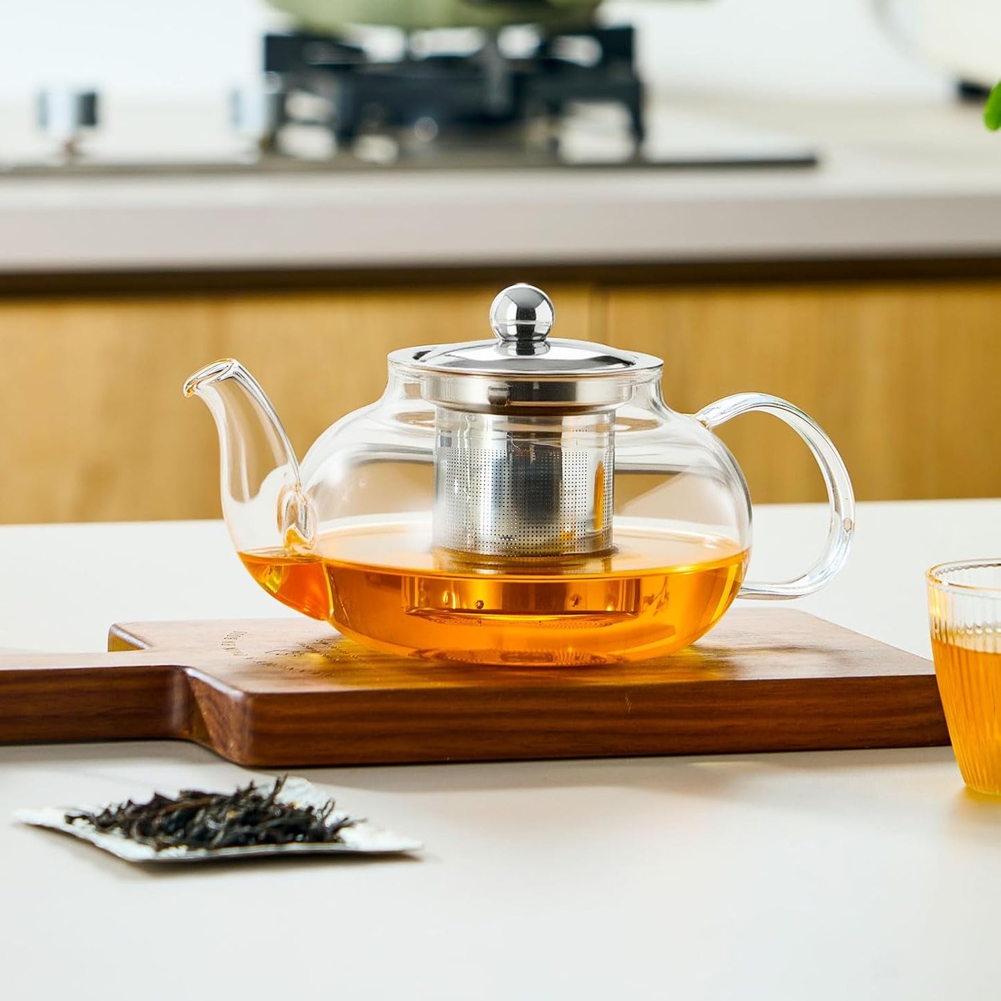 Baalaka Glass Teapot 18.6oz/550ml, Tea Pot with Removable Infusers for Loose Tea, Borosilicate Glass Tea Kettle Tea Maker Stovetop for Camping, Tea Infuser for Loose Leaf Tea Travel | Borosilicate glass tea kettle with infuser; steel strainer for loose