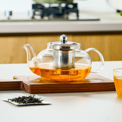 Baalaka Glass Teapot 18.6oz/550ml, Tea Pot with Removable Infusers for Loose Tea, Borosilicate Glass Tea Kettle Tea Maker Stovetop for Camping, Tea Infuser for Loose Leaf Tea Travel | Borosilicate glass tea kettle with infuser; steel strainer for loose