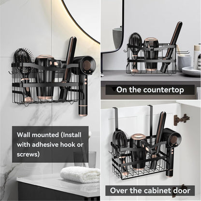 Dailyart Hair Dryer Holder, 3-in-1 Metal Hair Tool Organizer, Black | Hot Tools Organizer, Cabinet Door Blow Dryer Holder, for Hair Dryer, Flat Irons, Curling Wands, Straightener