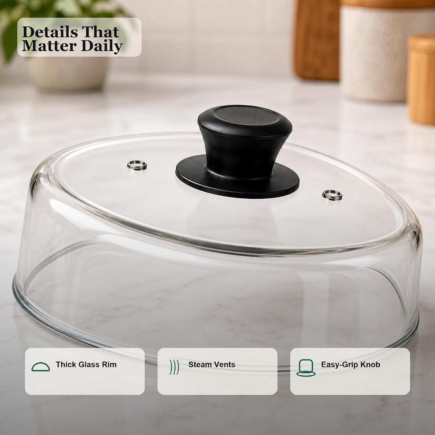 Glass Microwave Splatter Cover for Food, 10-Inch Borosilicate Glass Microwave Plate Cover with Vent Hole & Anti-Slip Silicone Mat, Tall Heat Resistant Microwave Food Cover, Dishwasher Safe