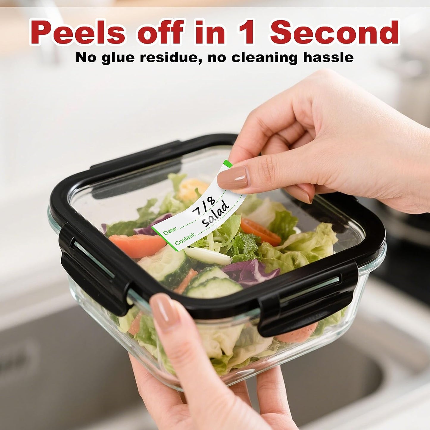Removable Freezer Labels with Dispenser, 1" x 3", 1 Box (Red) | Writable, remove no residue, waterproof & oilproof, easy peel-off design, 300 labels per box, for meal prep containers