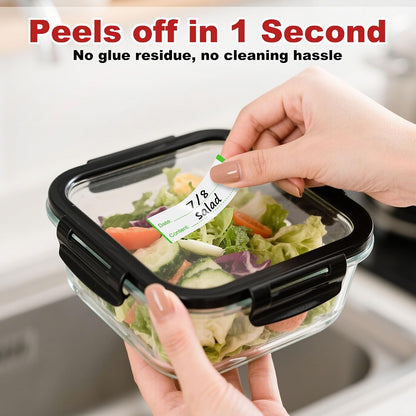 Removable Freezer Labels with Dispenser, 1" x 3", 1 Box (Red) | Writable, remove no residue, waterproof & oilproof, easy peel-off design, 300 labels per box, for meal prep containers