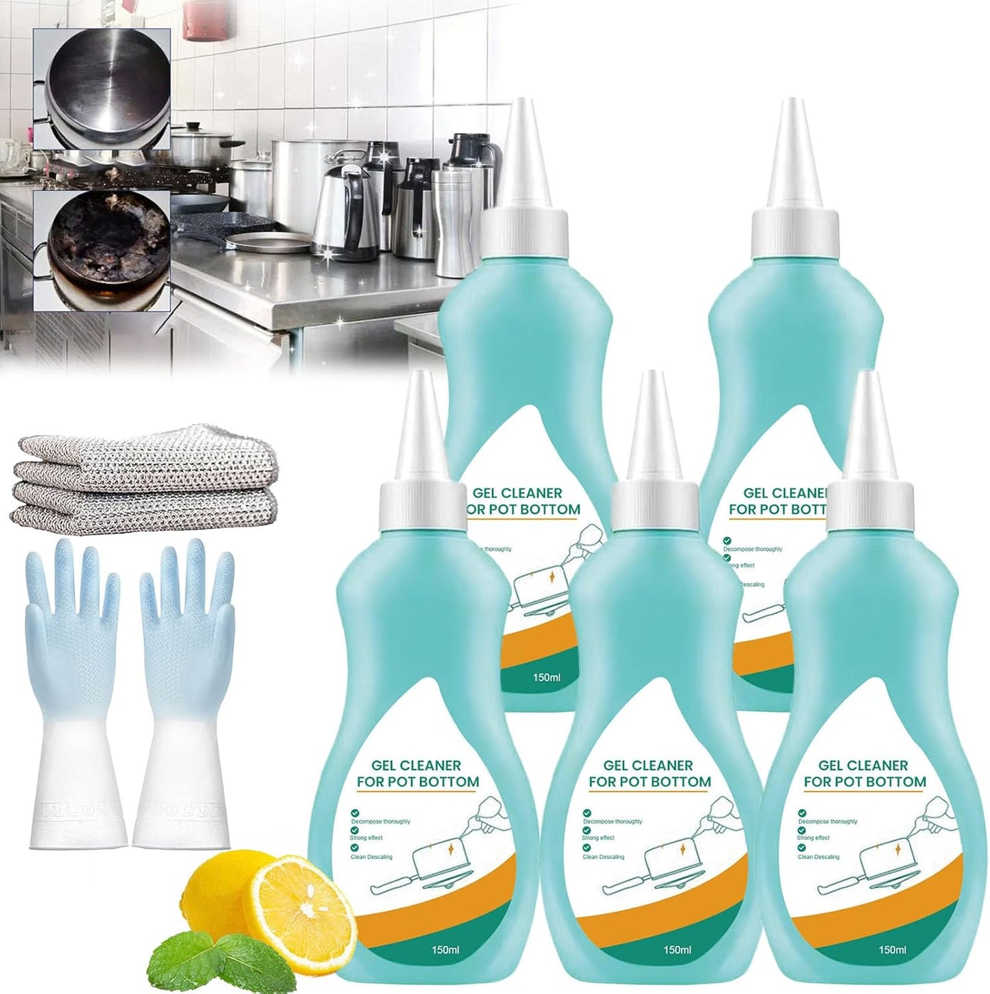 Magic Gel Cleaner for Pots and Pans, Professional Gel Cleaner for Pot Bottom, Black Pot Bottom Cleaning Gel, Bottom of the Pot Black Scale Cleaner, Gel Cleaner for Cookware Bottom (2Pcs)