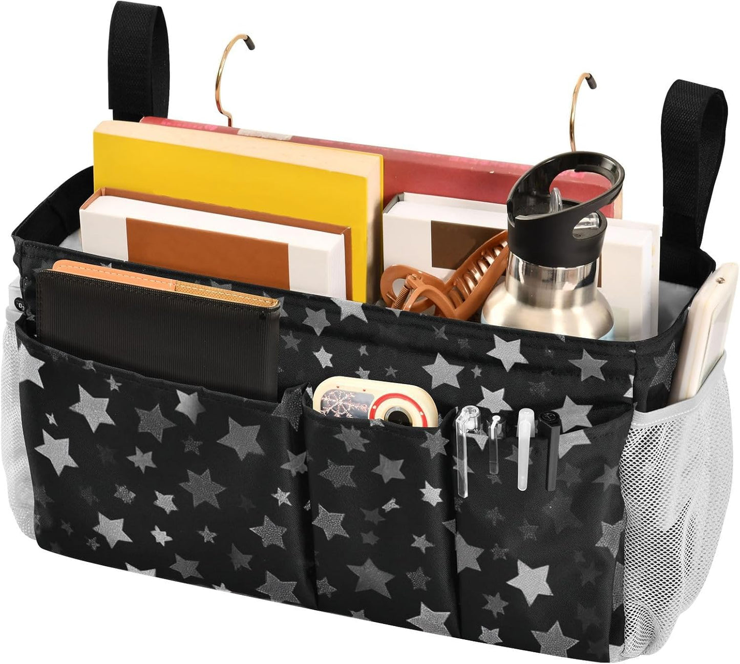 Bedside Caddy Hanging Bunk Bed Caddy Bed Organizer Hanging Pocket with 2 Hooks Bedside Storage Organizer Pocket Bag Holder Checkered Light Green - Colors B