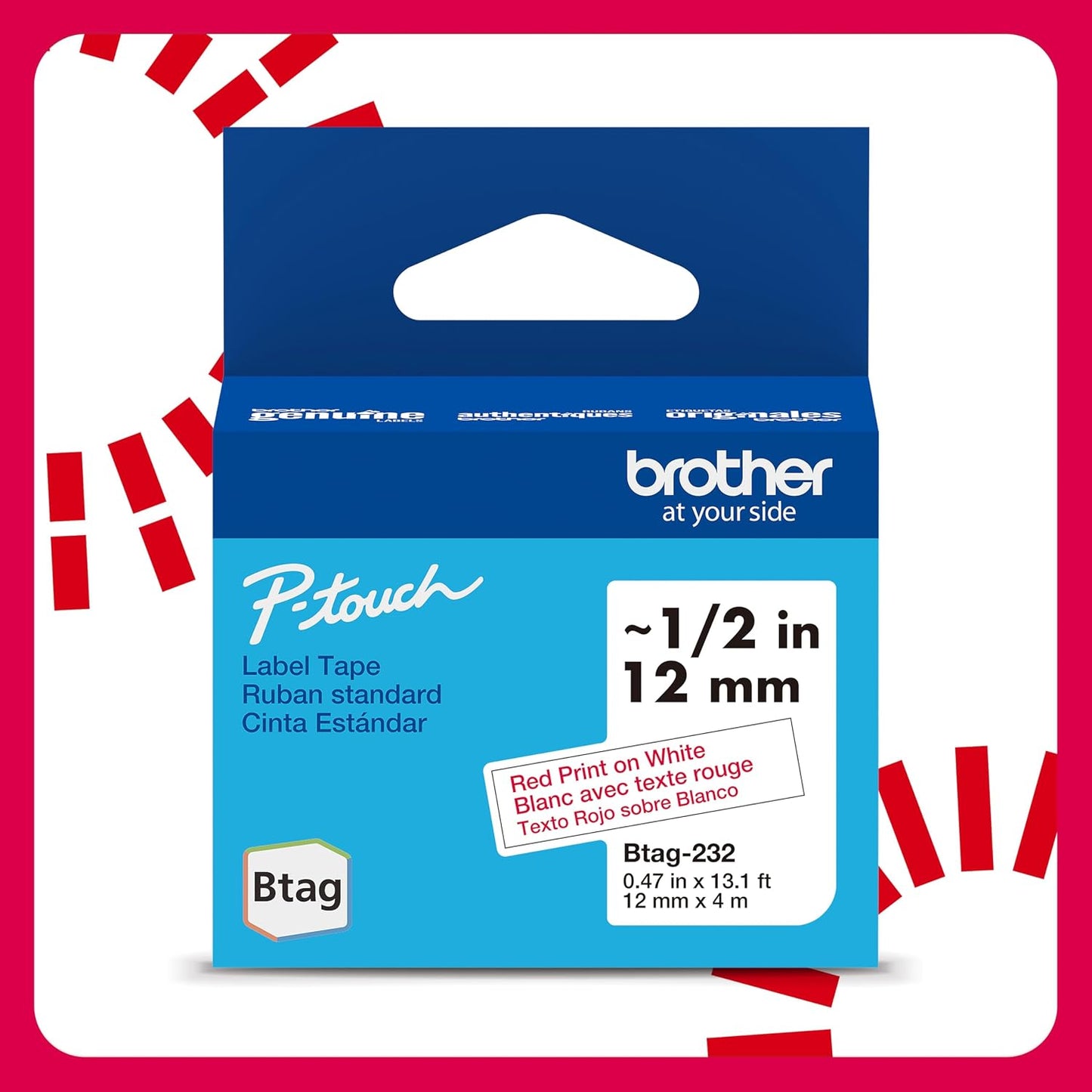 Brother Genuine P-Touch Btag BTAG231 Black on White Label Tape ~1/2in by 13.1ft (12mm x 4m). (Works Only with Brother PT-N10, PT-N20, PT-N25BT Label Makers)