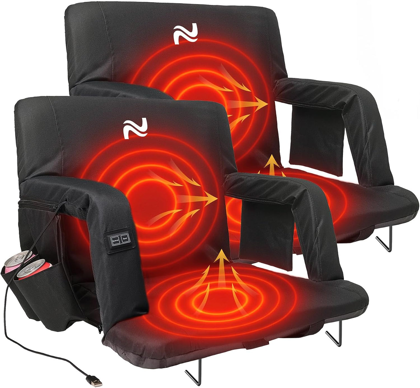 25in 5.12" Extra Thick&Wide Heated Stadium Seat for Bleachers | Sofa Style Design Thick Bleacher Chair With Back and Comfy Cushion, 6 Reclining Positions, 3 Heat Levels (NO Battery)