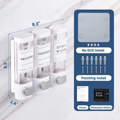Cabo Deseado Shower Soap Dispenser Wall Mounted No Drill Shampoo Dispenser for Shower Wall Shampoo and Conditioner Dispenser Bathroom Hotel 3 * 350ml Gungray with Labels