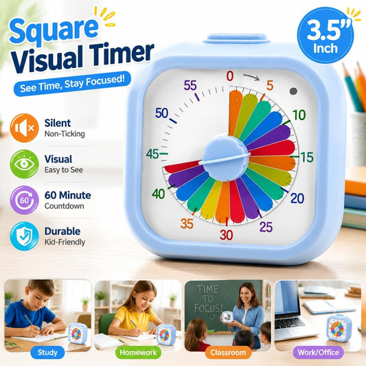 Visual Timer for Kids Toddlers, 60 Minute Countdown Clock | Rainbow Disk Pomodoro Timers for Classroom Kitchen Office, Desk Silent Time Management Tool Pomodoro Timers (3.5 Inch)