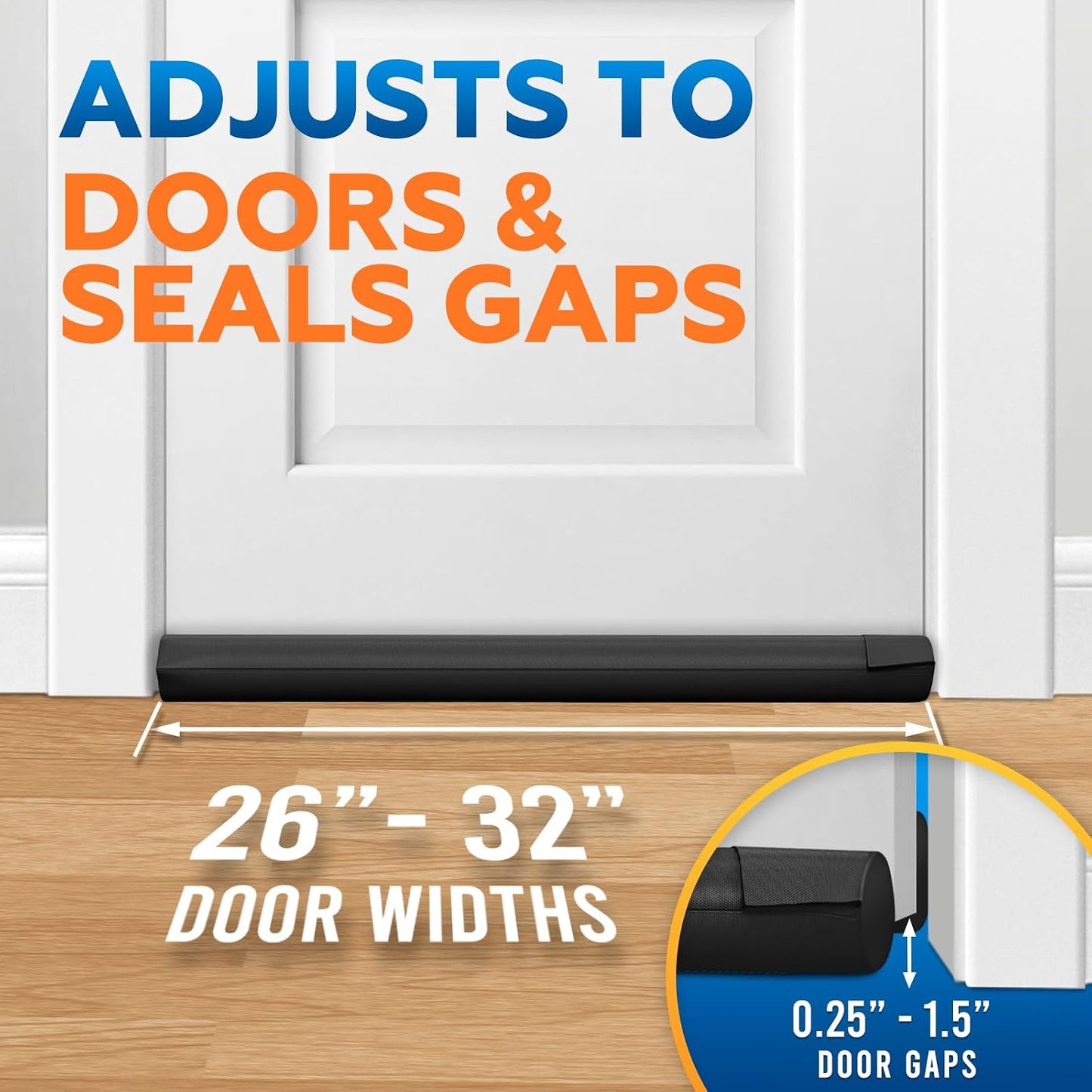 Comfyanno Under Door Draft Stopper - Bottom Door Gap Filler & Seal - Fits 30” to 36” Door, Double Side Block Noise, Sound, Air, Bugs, Dust, Easy to Install, No Adhesive, Black