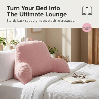 Deluxe Comfort Microsuede Bed Rest - Reading and Bedrest Lounger - Sitting Supprt Pillow - Soft But Firmly Stuffed Fiberfill - Backrest Pillow With Arms, Light Purple