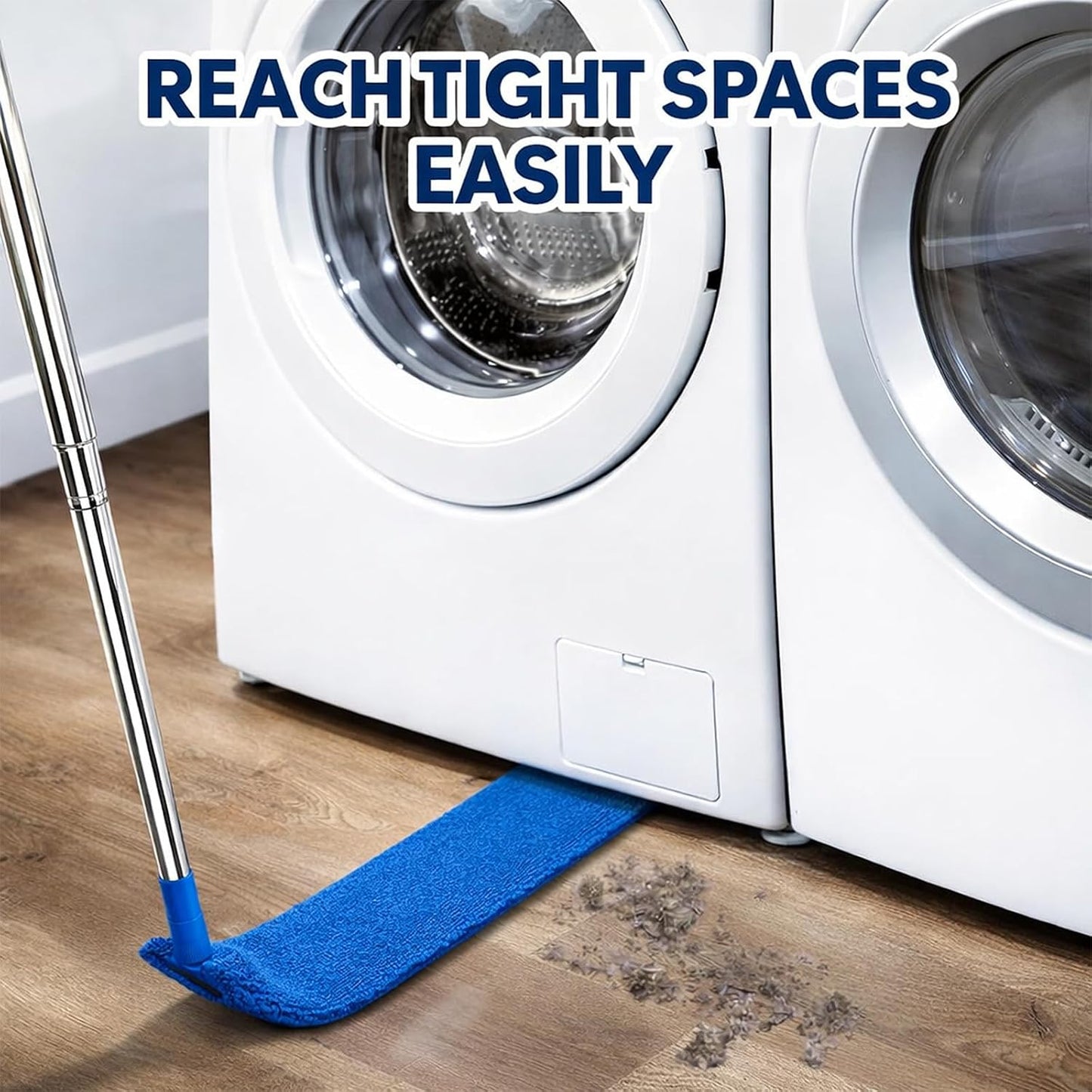 Retractable Gap Dust Cleaner with Extension Pole & 3 Microfiber Cloths | Cleaning Tools with 3 Microfiber Dusting Cloths | Long Handle Duster 30-100'' | Under Refrigerator Furniture Appliance Blue