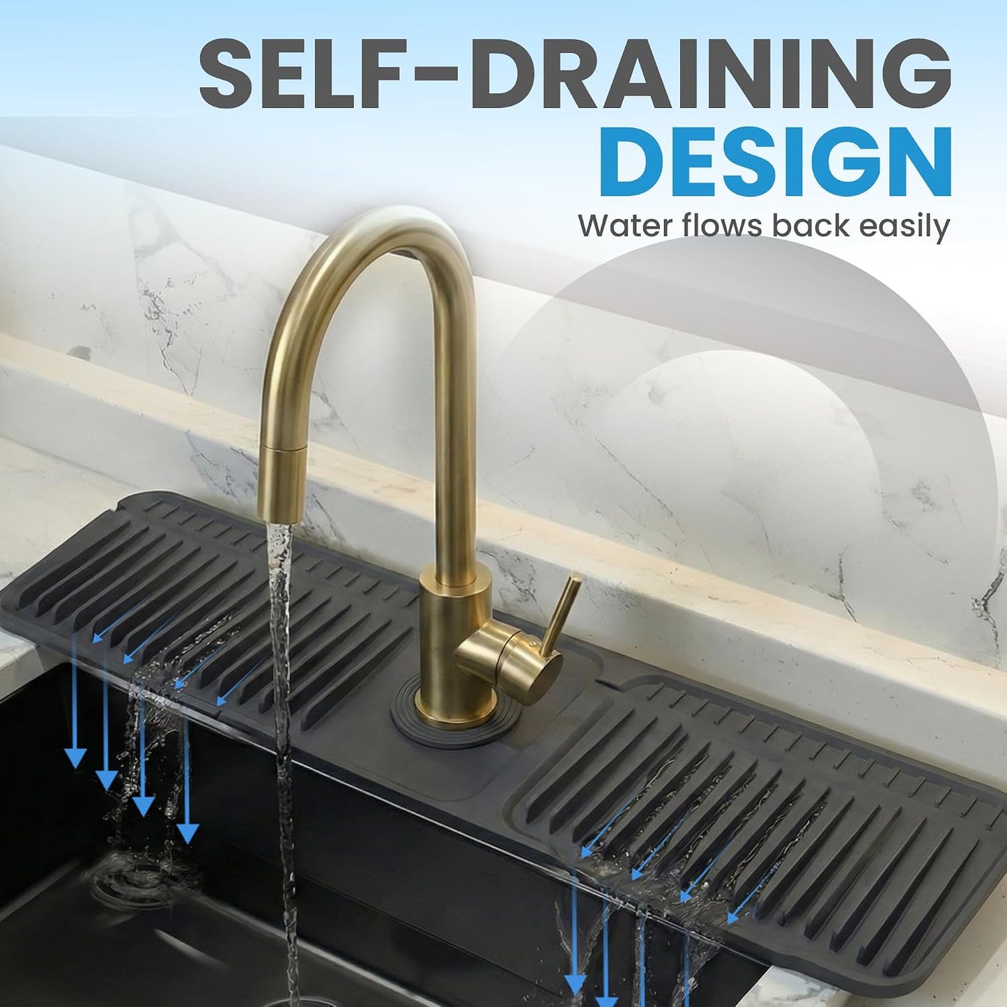 Faucet Mat for Kitchen Sink – 24 Inch Silicone Sink Splash Guard with 2 FREE Drain Cleaning Rods, Food-Grade Kitchen Faucet Mat, Self-Draining Countertop Protector for Kitchen & Bathroom