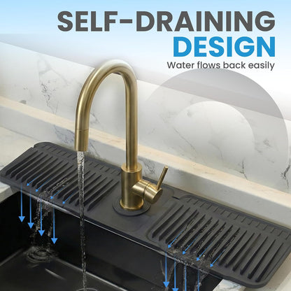 Faucet Mat for Kitchen Sink – 24 Inch Silicone Sink Splash Guard with 2 FREE Drain Cleaning Rods, Food-Grade Kitchen Faucet Mat, Self-Draining Countertop Protector for Kitchen & Bathroom