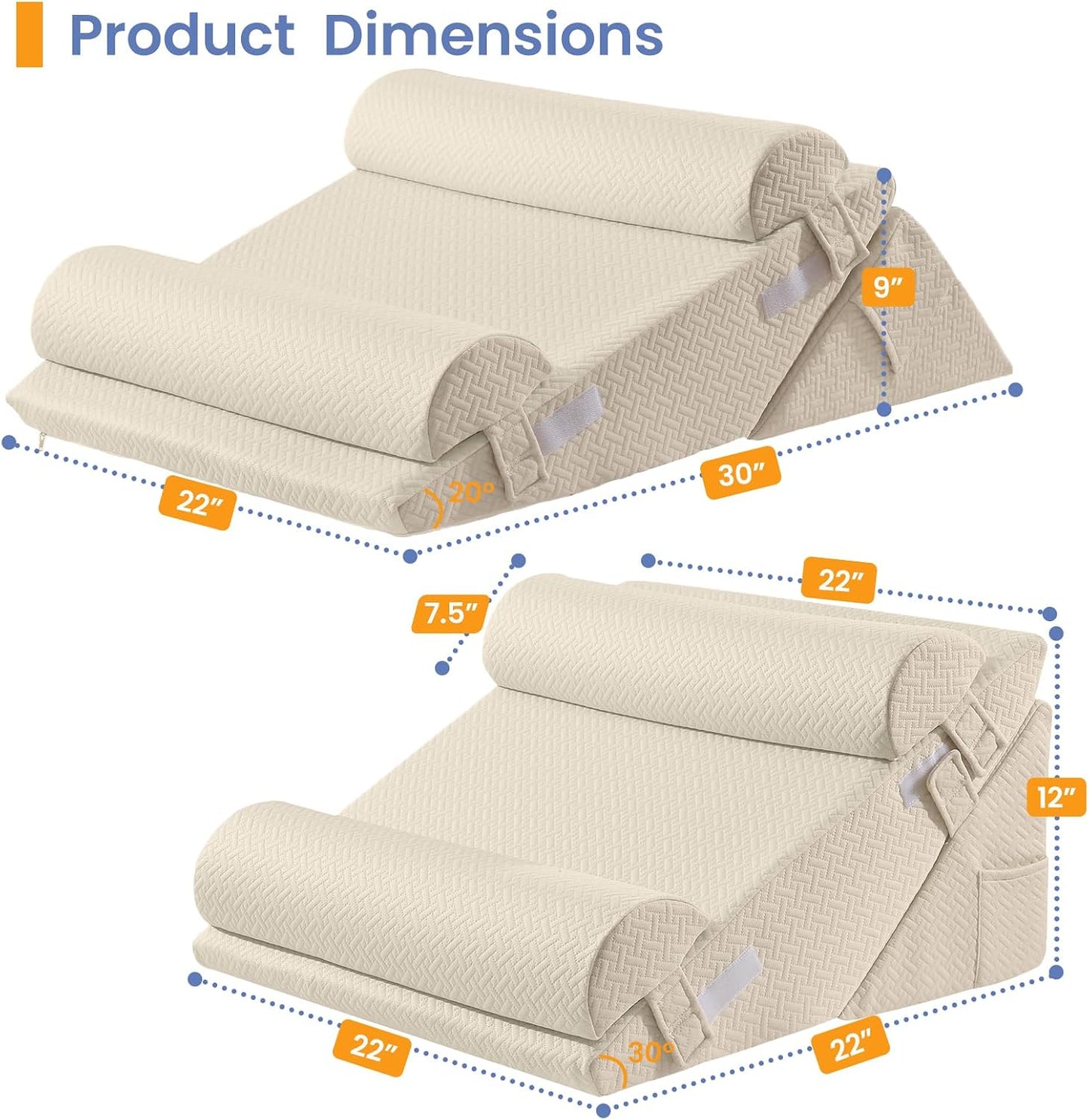 Sasttie Adjustable Wedge Pillow Set for After Surgery, Dark Grey & White | Bed Wedge Pillow Headboard with Memory Foam Neck Cushion, for Acid Reflux, Sleeping, Neck & Back Support