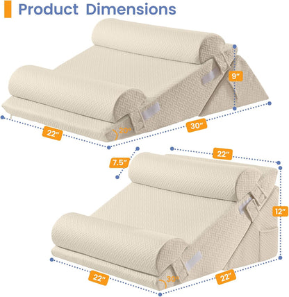 Sasttie Adjustable Wedge Pillow Set for After Surgery, Dark Grey & White | Bed Wedge Pillow Headboard with Memory Foam Neck Cushion, for Acid Reflux, Sleeping, Neck & Back Support