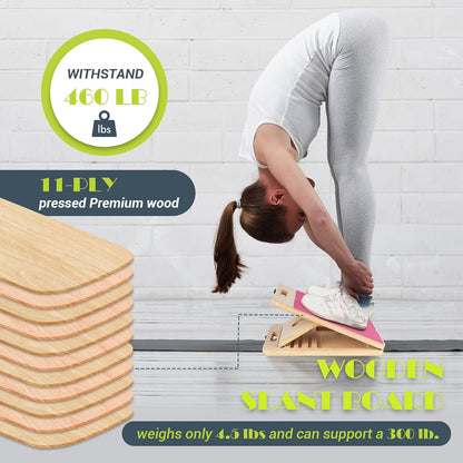 Slant Board Calf Stretching, 300 LBS Capacity Portable Wooden Incline Board