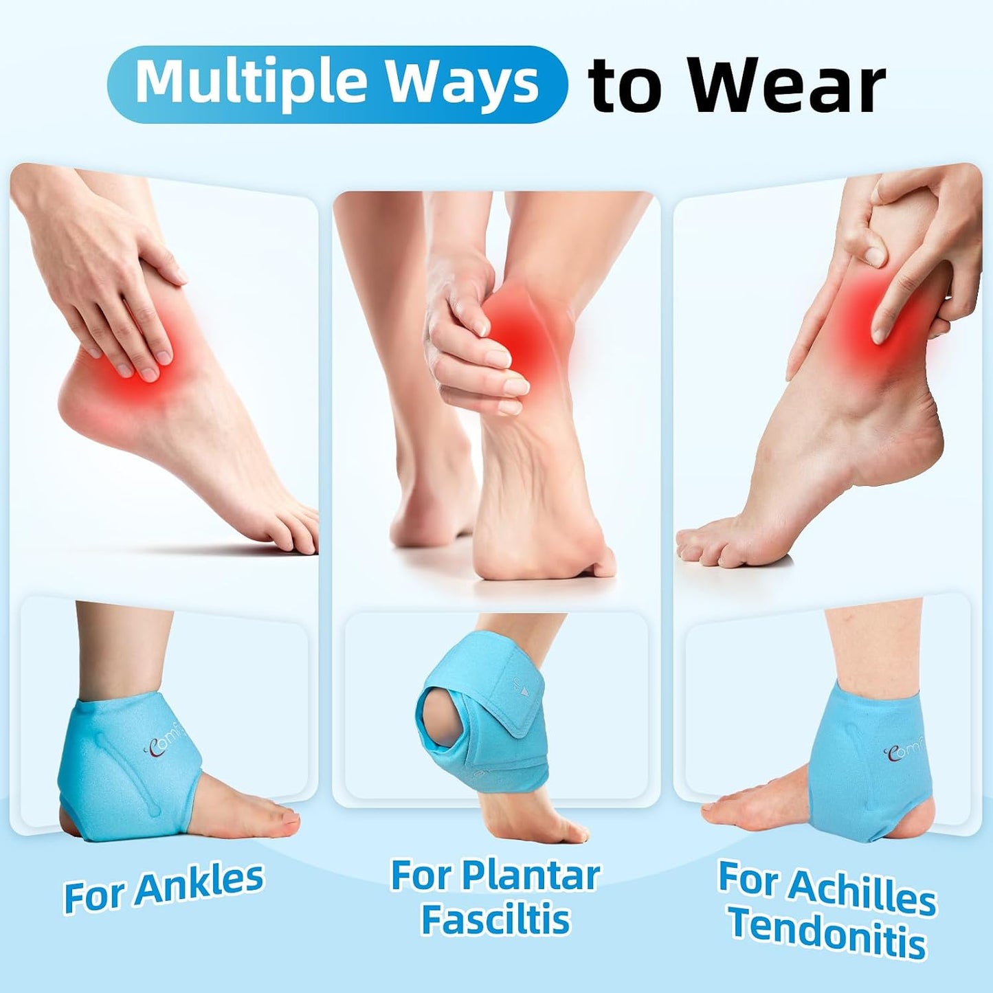 Comfytemp Ankle Ice Pack Wrap for Plantar Fasciitis, Swelling, Foot Pain Relief, FSA Eligible HSA, Gel Packs for Injuries Reusable, Hot Cold Compress for Achilles Tendonitis, Sprained Ankles, 2 Packs