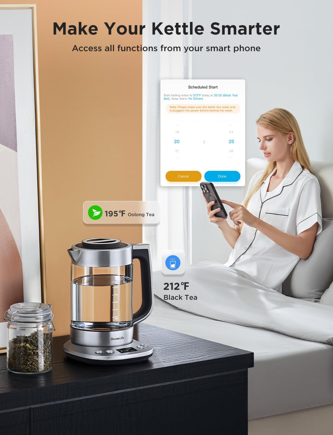 GoveeLife Smart Electric Kettle with Tea Infuser for Loose Leaf, 1.7 L Electric Tea Kettle with Brewing Program, Variable Temperature Control, 2 H Keep Warm & Auto Shut-Off, BPA Free. Black | Electric Tea Kettle with Brewing Program, Variable Temperature