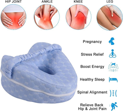 Knee Pillow for Side Sleepers - Sciatica, Hip & Back Pain Relief Pillow with Adjustable Strap, Memory Foam Leg Pillow for Side Sleeping, Spine Alignment Support for Pregnancy, Post-Surgery (Sky Blue)