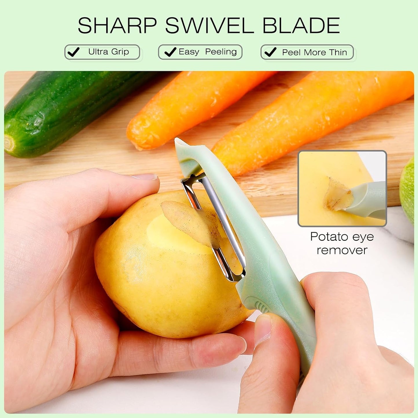 Senbowe Upgrade Potato Peeler for Kitchen, 6PCS Stainless Steel Vegetable Peeler, I and Y Veggie Food Peeler for Apple Fruit Carrot Zucchini Cucumber,Good Grip Makes Peeling Very Easy (Green)