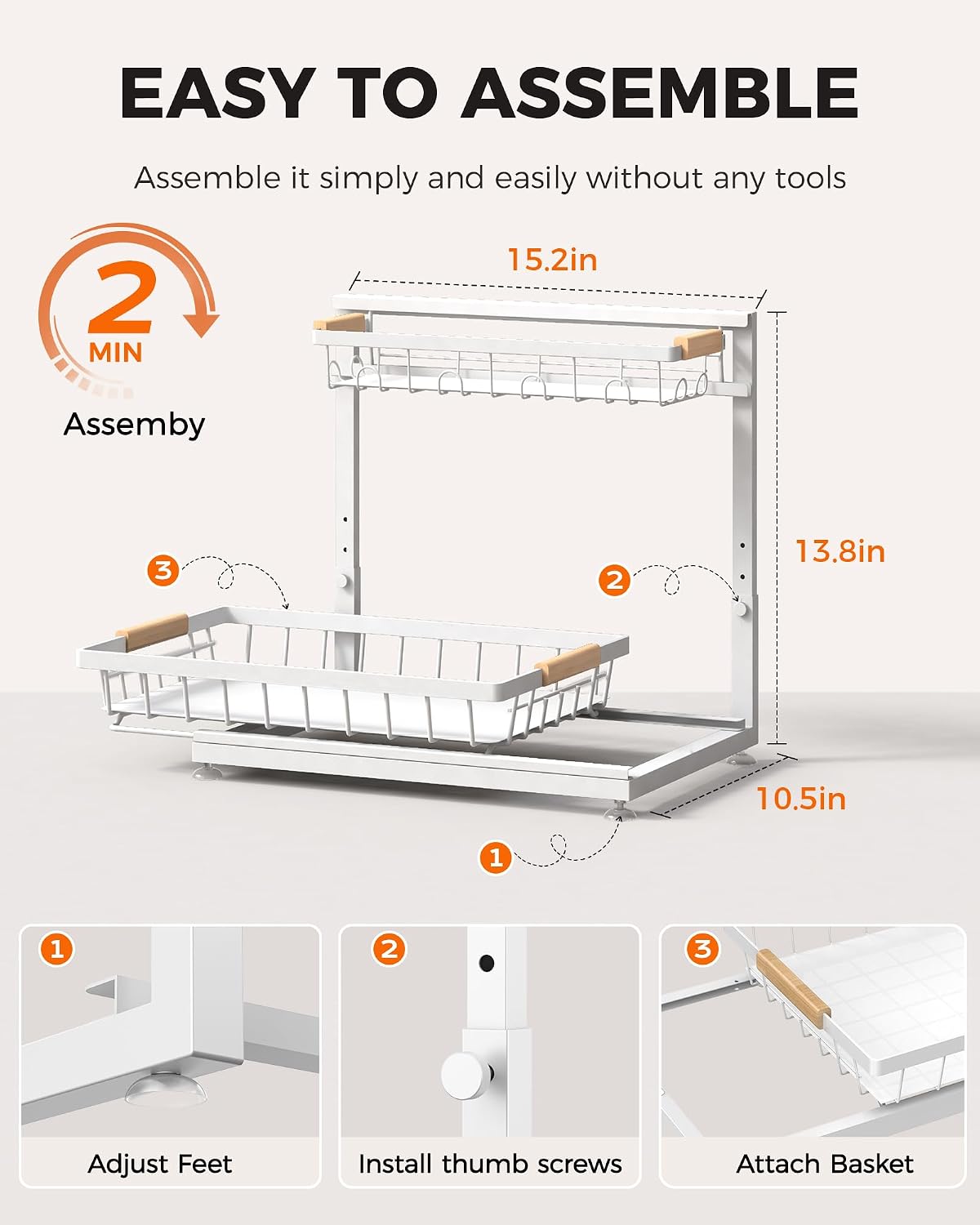 2-Pack 2-Tier Height Adjustable Under Sink Organizer & Storage | Multi-purpose storage for kitchen & bathroom cabinet. Large black shelf, height adjustable design for space-saving.